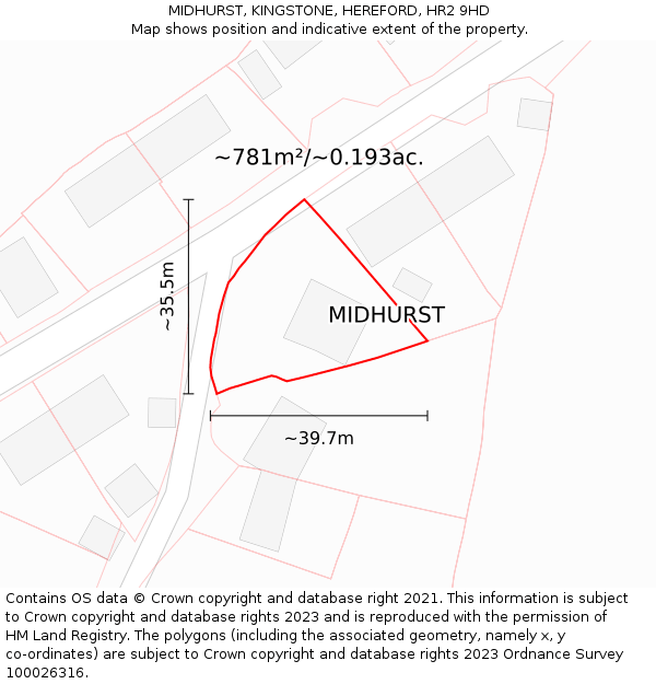 MIDHURST, KINGSTONE, HEREFORD, HR2 9HD: Plot and title map