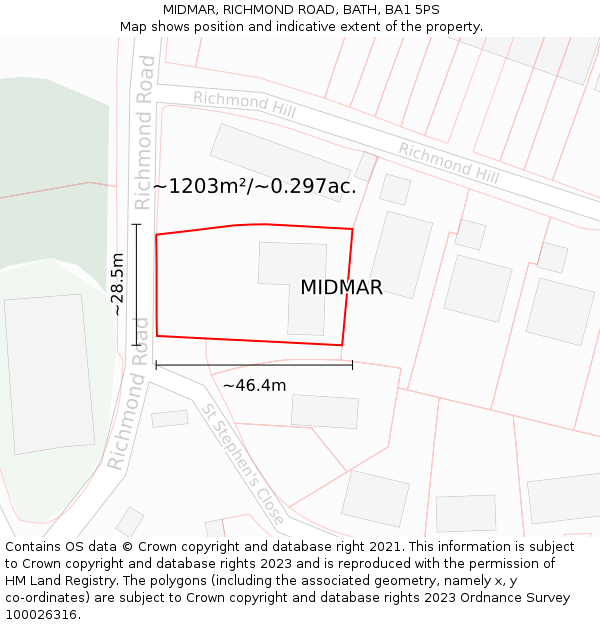 MIDMAR, RICHMOND ROAD, BATH, BA1 5PS: Plot and title map