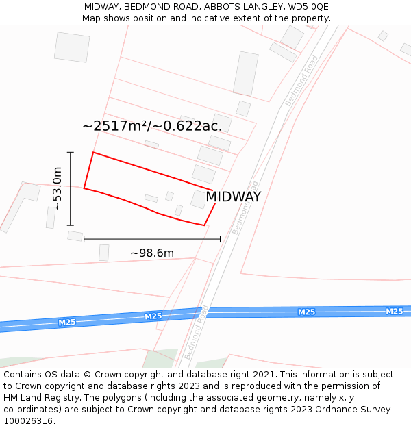 MIDWAY, BEDMOND ROAD, ABBOTS LANGLEY, WD5 0QE: Plot and title map