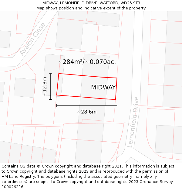 MIDWAY, LEMONFIELD DRIVE, WATFORD, WD25 9TR: Plot and title map