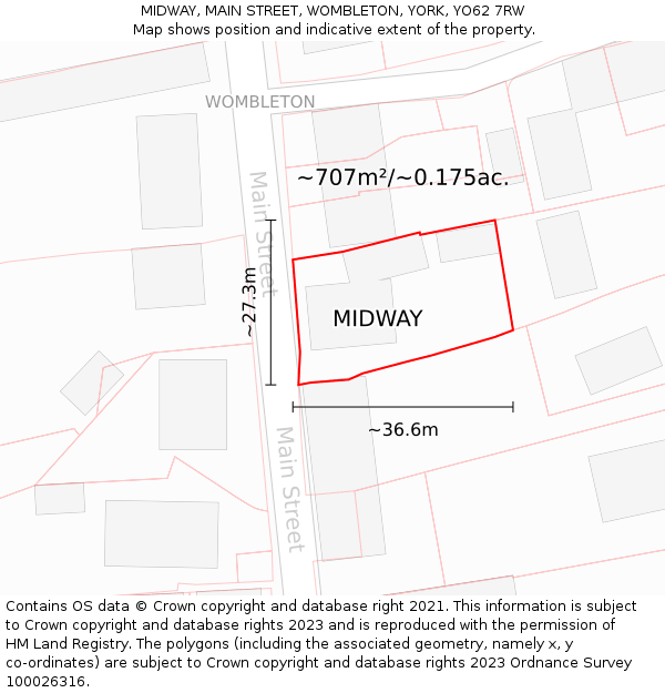 MIDWAY, MAIN STREET, WOMBLETON, YORK, YO62 7RW: Plot and title map