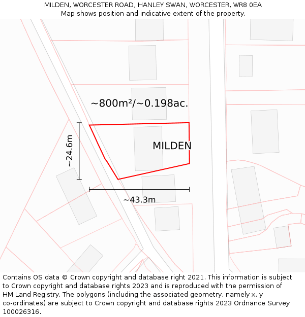 MILDEN, WORCESTER ROAD, HANLEY SWAN, WORCESTER, WR8 0EA: Plot and title map
