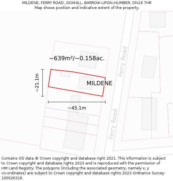 MILDENE, FERRY ROAD, GOXHILL, BARROW-UPON-HUMBER, DN19 7HR: Plot and title map