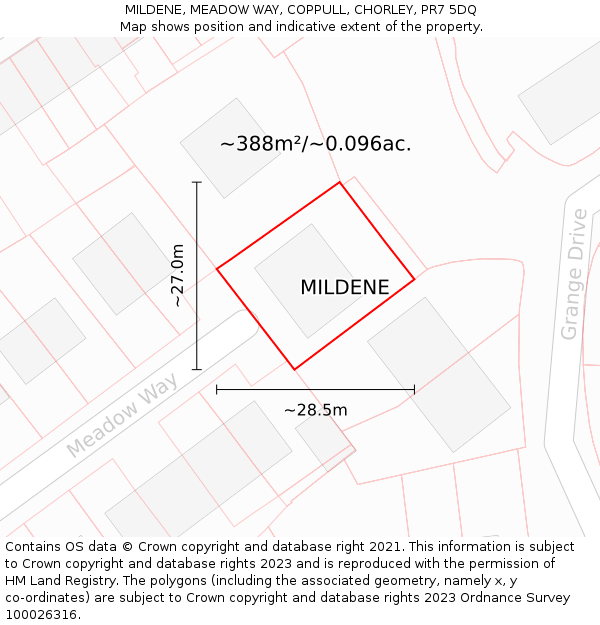 MILDENE, MEADOW WAY, COPPULL, CHORLEY, PR7 5DQ: Plot and title map