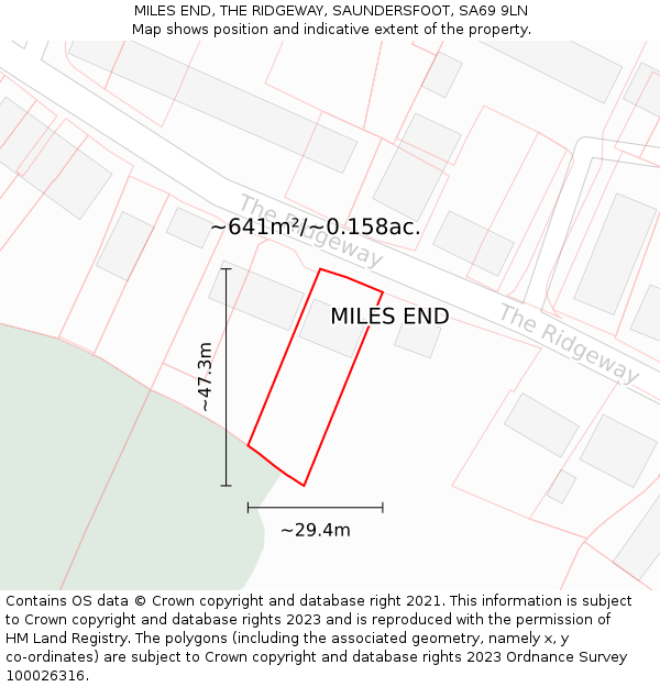 MILES END, THE RIDGEWAY, SAUNDERSFOOT, SA69 9LN: Plot and title map