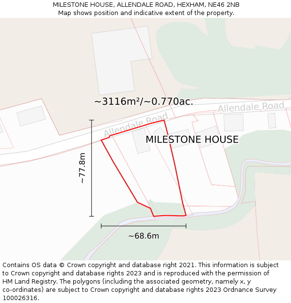 MILESTONE HOUSE, ALLENDALE ROAD, HEXHAM, NE46 2NB: Plot and title map