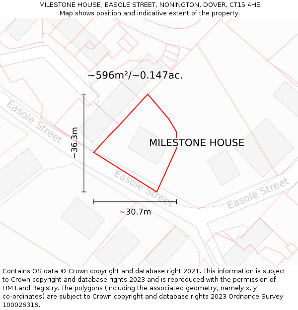 MILESTONE HOUSE, EASOLE STREET, NONINGTON, DOVER, CT15 4HE: Plot and title map