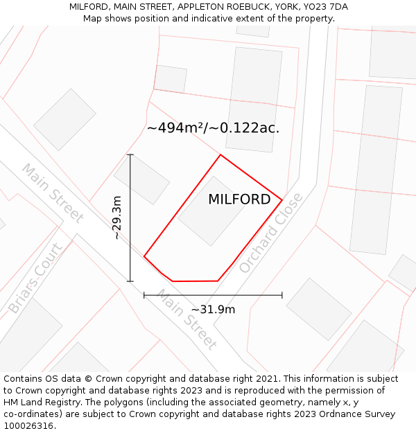 MILFORD, MAIN STREET, APPLETON ROEBUCK, YORK, YO23 7DA: Plot and title map