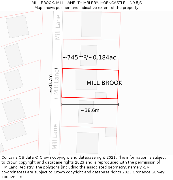 MILL BROOK, MILL LANE, THIMBLEBY, HORNCASTLE, LN9 5JS: Plot and title map