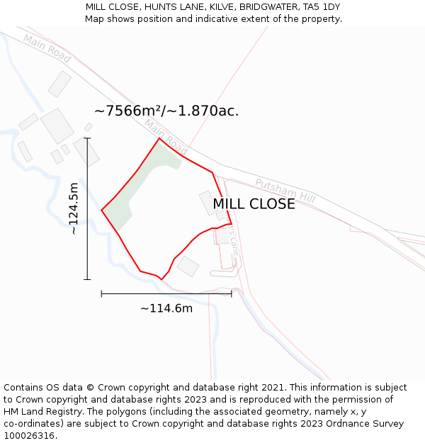 MILL CLOSE, HUNTS LANE, KILVE, BRIDGWATER, TA5 1DY: Plot and title map