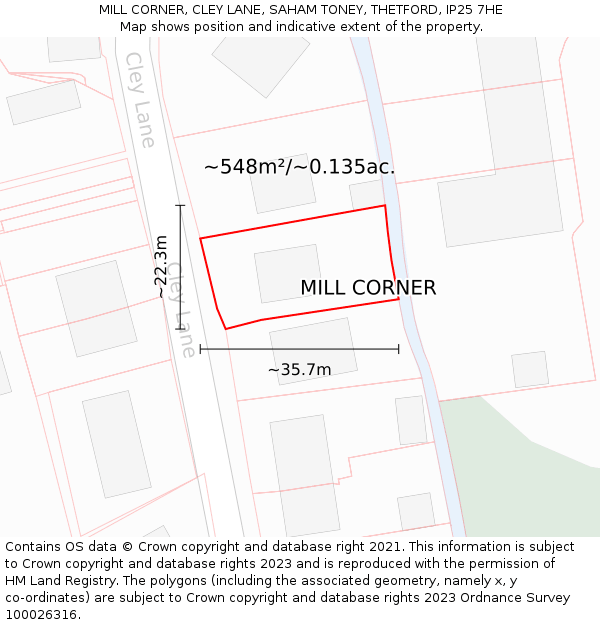 MILL CORNER, CLEY LANE, SAHAM TONEY, THETFORD, IP25 7HE: Plot and title map