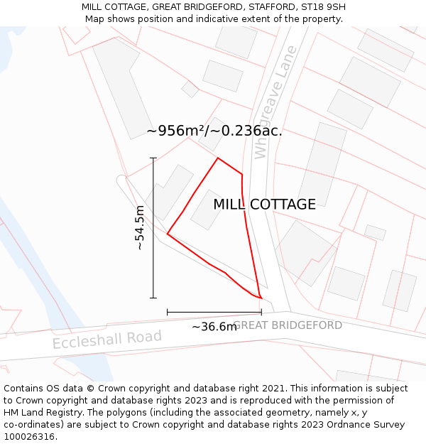 MILL COTTAGE, GREAT BRIDGEFORD, STAFFORD, ST18 9SH: Plot and title map