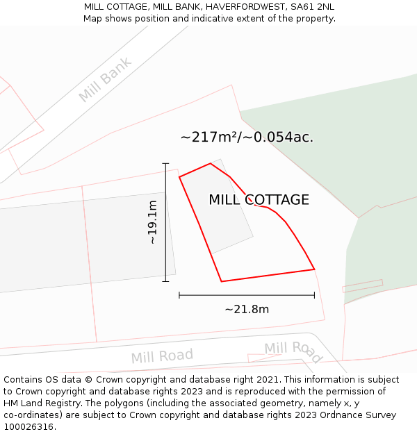 MILL COTTAGE, MILL BANK, HAVERFORDWEST, SA61 2NL: Plot and title map