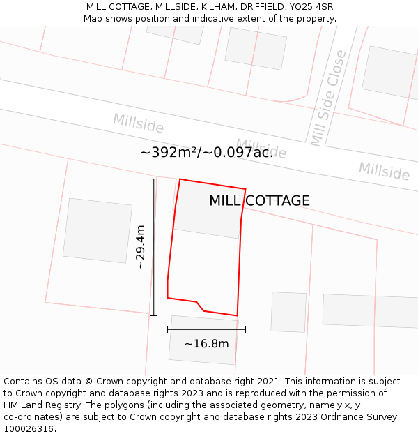 MILL COTTAGE, MILLSIDE, KILHAM, DRIFFIELD, YO25 4SR: Plot and title map