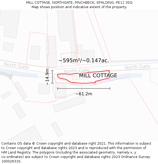 MILL COTTAGE, NORTHGATE, PINCHBECK, SPALDING, PE11 3SQ: Plot and title map