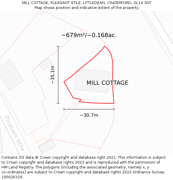 MILL COTTAGE, PLEASANT STILE, LITTLEDEAN, CINDERFORD, GL14 3NT: Plot and title map