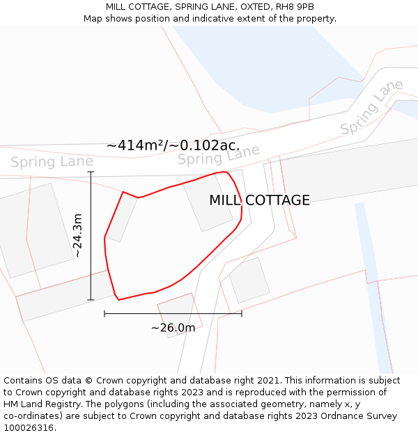 MILL COTTAGE, SPRING LANE, OXTED, RH8 9PB: Plot and title map