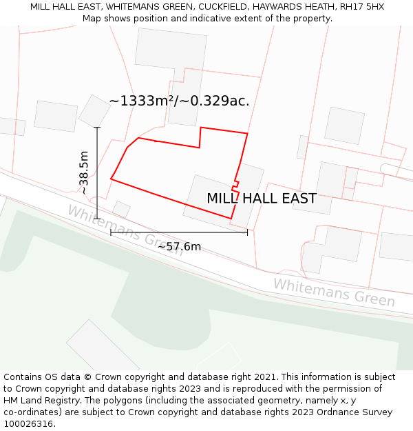 MILL HALL EAST, WHITEMANS GREEN, CUCKFIELD, HAYWARDS HEATH, RH17 5HX: Plot and title map