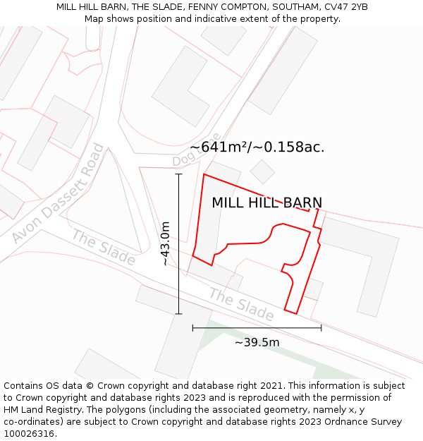 MILL HILL BARN, THE SLADE, FENNY COMPTON, SOUTHAM, CV47 2YB: Plot and title map