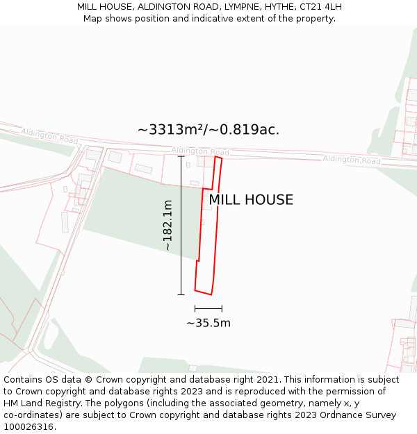 MILL HOUSE, ALDINGTON ROAD, LYMPNE, HYTHE, CT21 4LH: Plot and title map