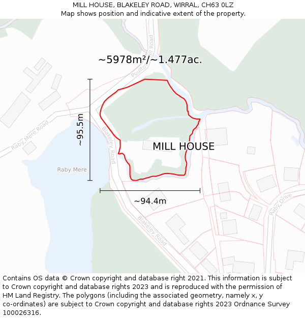 MILL HOUSE, BLAKELEY ROAD, WIRRAL, CH63 0LZ: Plot and title map