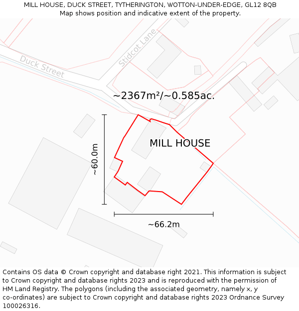 MILL HOUSE, DUCK STREET, TYTHERINGTON, WOTTON-UNDER-EDGE, GL12 8QB: Plot and title map
