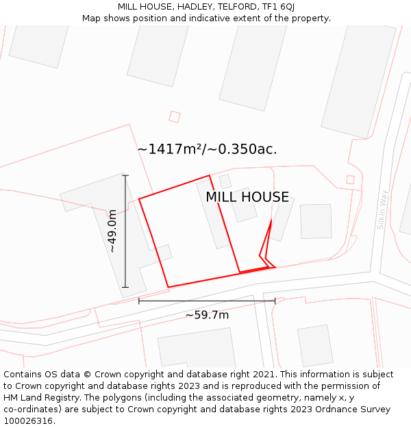 MILL HOUSE, HADLEY, TELFORD, TF1 6QJ: Plot and title map