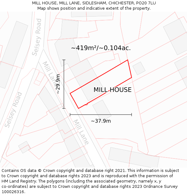 MILL HOUSE, MILL LANE, SIDLESHAM, CHICHESTER, PO20 7LU: Plot and title map