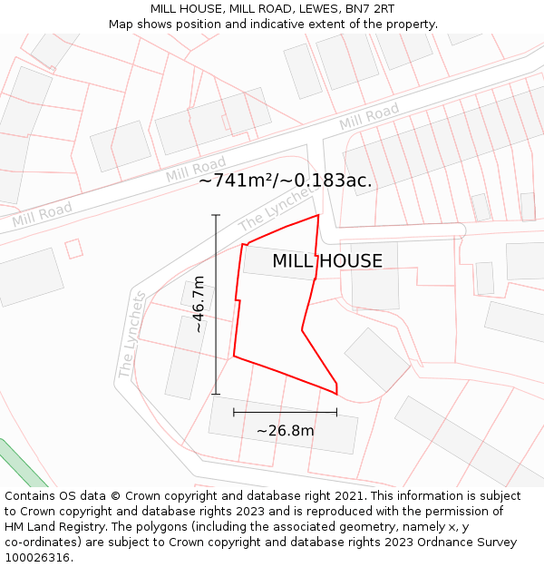 MILL HOUSE, MILL ROAD, LEWES, BN7 2RT: Plot and title map