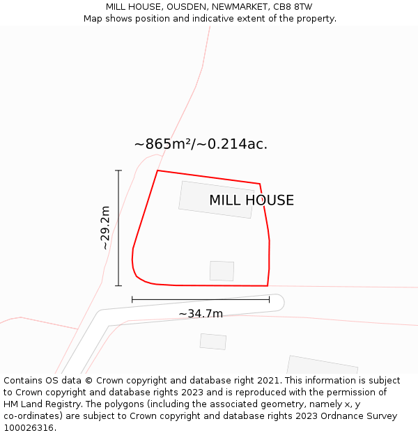 MILL HOUSE, OUSDEN, NEWMARKET, CB8 8TW: Plot and title map