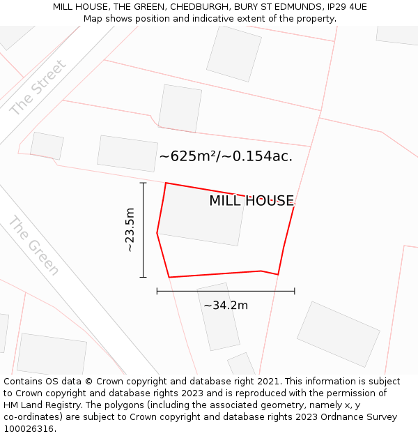 MILL HOUSE, THE GREEN, CHEDBURGH, BURY ST EDMUNDS, IP29 4UE: Plot and title map