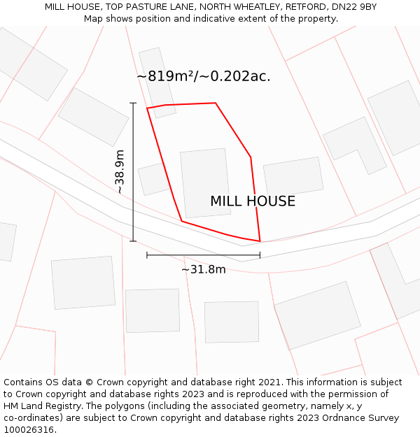 MILL HOUSE, TOP PASTURE LANE, NORTH WHEATLEY, RETFORD, DN22 9BY: Plot and title map