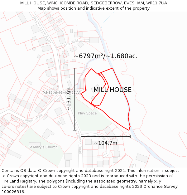 MILL HOUSE, WINCHCOMBE ROAD, SEDGEBERROW, EVESHAM, WR11 7UA: Plot and title map