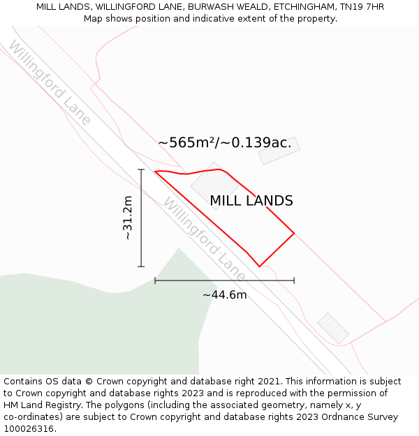 MILL LANDS, WILLINGFORD LANE, BURWASH WEALD, ETCHINGHAM, TN19 7HR: Plot and title map