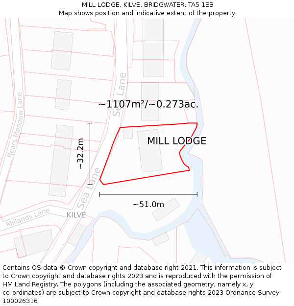 MILL LODGE, KILVE, BRIDGWATER, TA5 1EB: Plot and title map