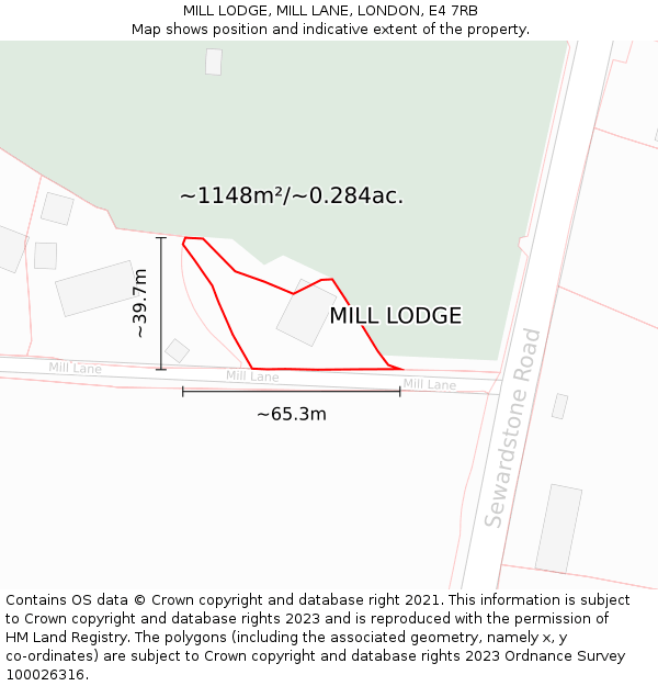 MILL LODGE, MILL LANE, LONDON, E4 7RB: Plot and title map