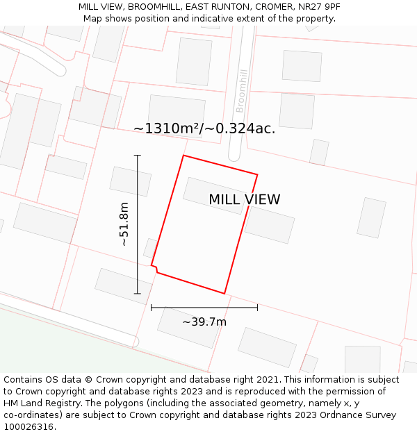 MILL VIEW, BROOMHILL, EAST RUNTON, CROMER, NR27 9PF: Plot and title map