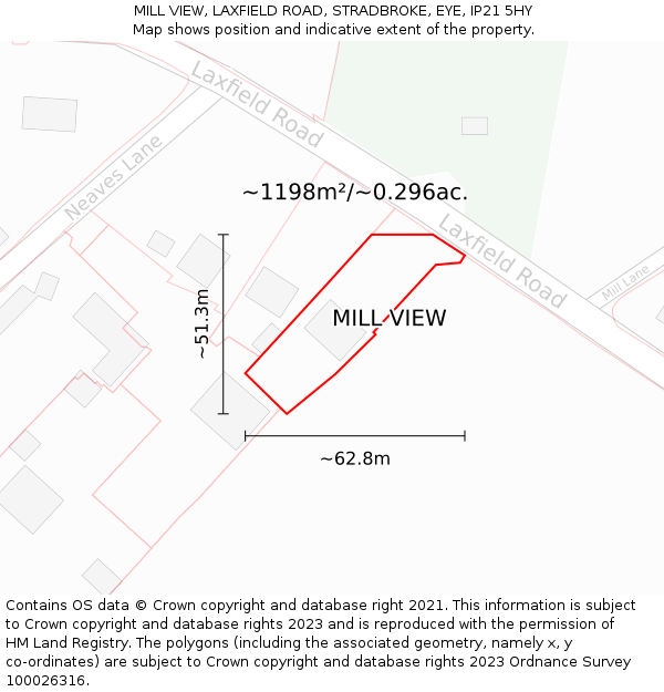 MILL VIEW, LAXFIELD ROAD, STRADBROKE, EYE, IP21 5HY: Plot and title map