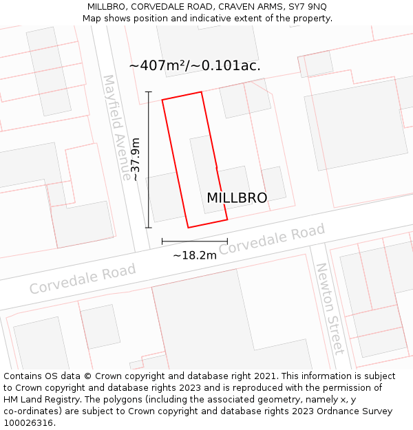 MILLBRO, CORVEDALE ROAD, CRAVEN ARMS, SY7 9NQ: Plot and title map