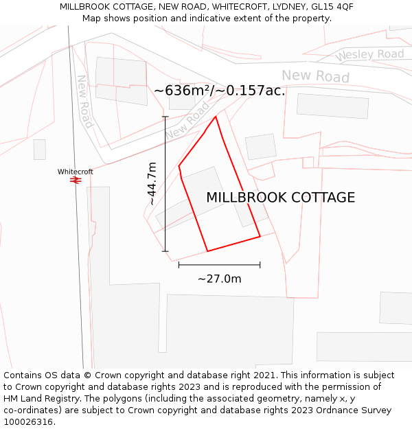 MILLBROOK COTTAGE, NEW ROAD, WHITECROFT, LYDNEY, GL15 4QF: Plot and title map