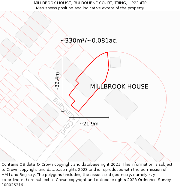 MILLBROOK HOUSE, BULBOURNE COURT, TRING, HP23 4TP: Plot and title map