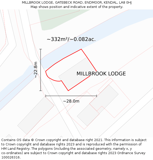 MILLBROOK LODGE, GATEBECK ROAD, ENDMOOR, KENDAL, LA8 0HJ: Plot and title map