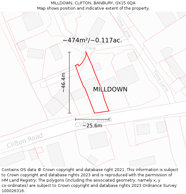 MILLDOWN, CLIFTON, BANBURY, OX15 0QA: Plot and title map