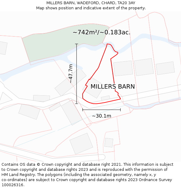 MILLERS BARN, WADEFORD, CHARD, TA20 3AY: Plot and title map