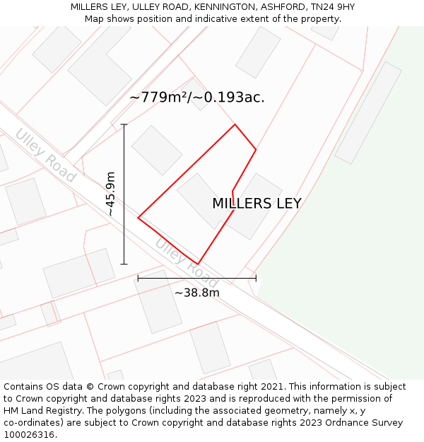 MILLERS LEY, ULLEY ROAD, KENNINGTON, ASHFORD, TN24 9HY: Plot and title map