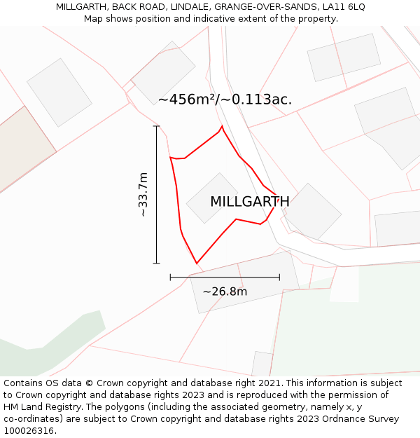 MILLGARTH, BACK ROAD, LINDALE, GRANGE-OVER-SANDS, LA11 6LQ: Plot and title map