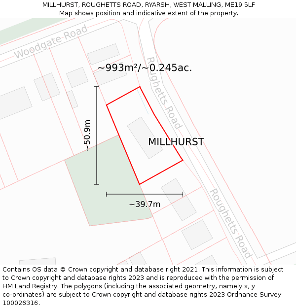 MILLHURST, ROUGHETTS ROAD, RYARSH, WEST MALLING, ME19 5LF: Plot and title map