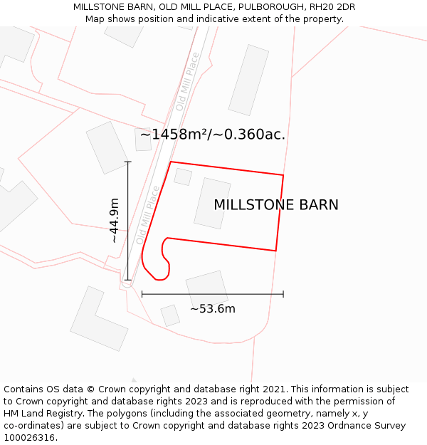 MILLSTONE BARN, OLD MILL PLACE, PULBOROUGH, RH20 2DR: Plot and title map