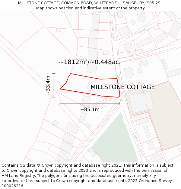 MILLSTONE COTTAGE, COMMON ROAD, WHITEPARISH, SALISBURY, SP5 2SU: Plot and title map
