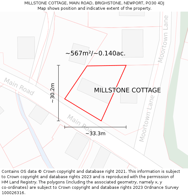 MILLSTONE COTTAGE, MAIN ROAD, BRIGHSTONE, NEWPORT, PO30 4DJ: Plot and title map